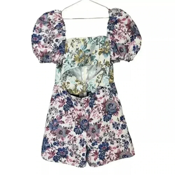 NWOT Autumn Adeigbo Liadan Floral Jacquard Twist Front Romper Jumpsuit XS l US 2 - Picture 9 of 10